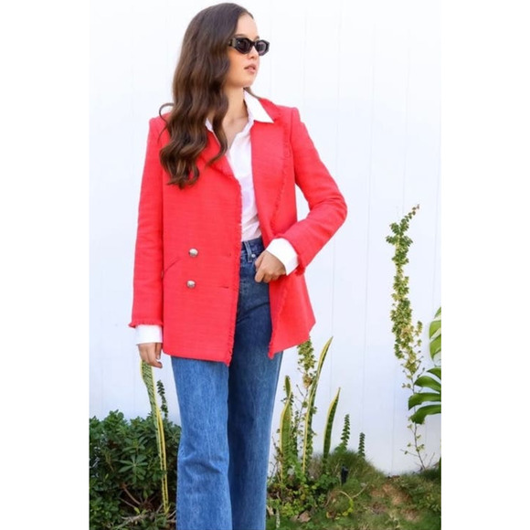 Veronica Beard Nayeli Fringe Dickey Jacket Long Line Watermelon Size 2 - Picture 15 of 16